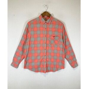 Outdoorsy Mossy Oak Mens XL Coral Grey Plaid Long Slv Flannel Button Down Shirt